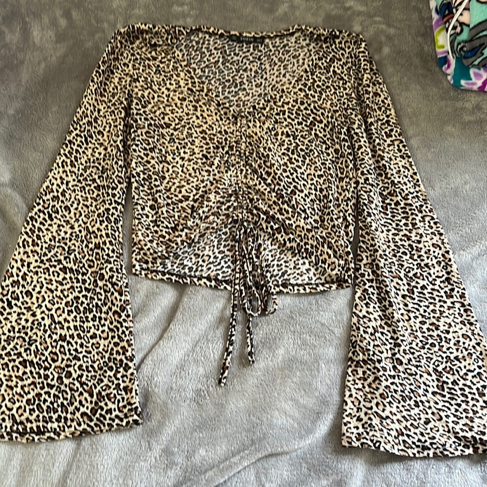 Leopard print crop top with bell sleeves